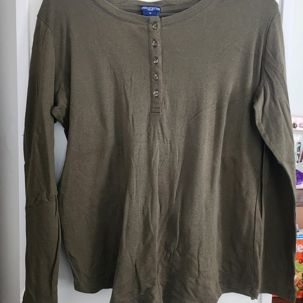 Olive Green Long Sleeve Henley Shirt